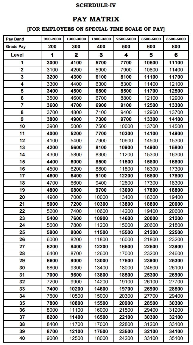 7th CPC Tamil Nadu Pay Matrix Level – 200 to 800 (SPECIAL TIME SCALE)