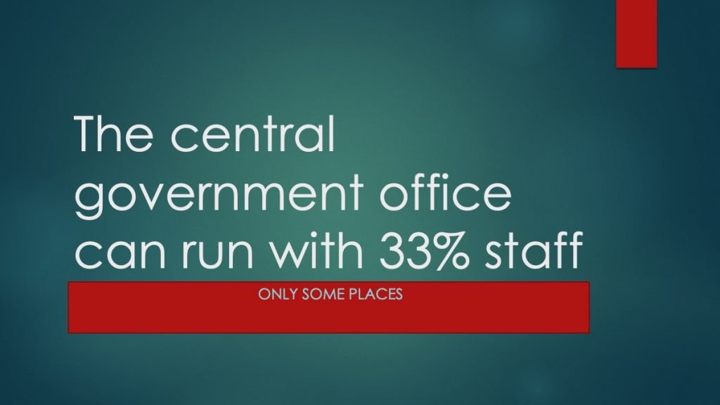 The central government office can run with 33% staff