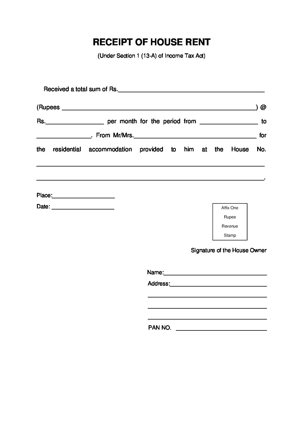 House Rent Receipt India