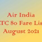 Air India LTC 80 Fare List August 2021 Domestic Fares