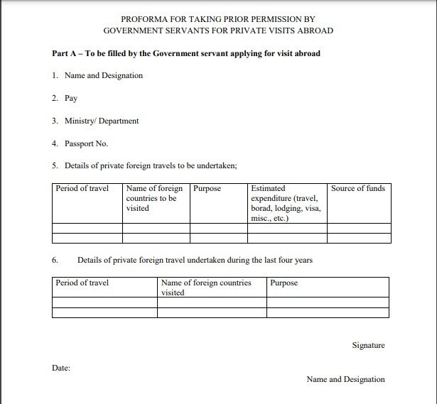 foreign visit permission for central government employees