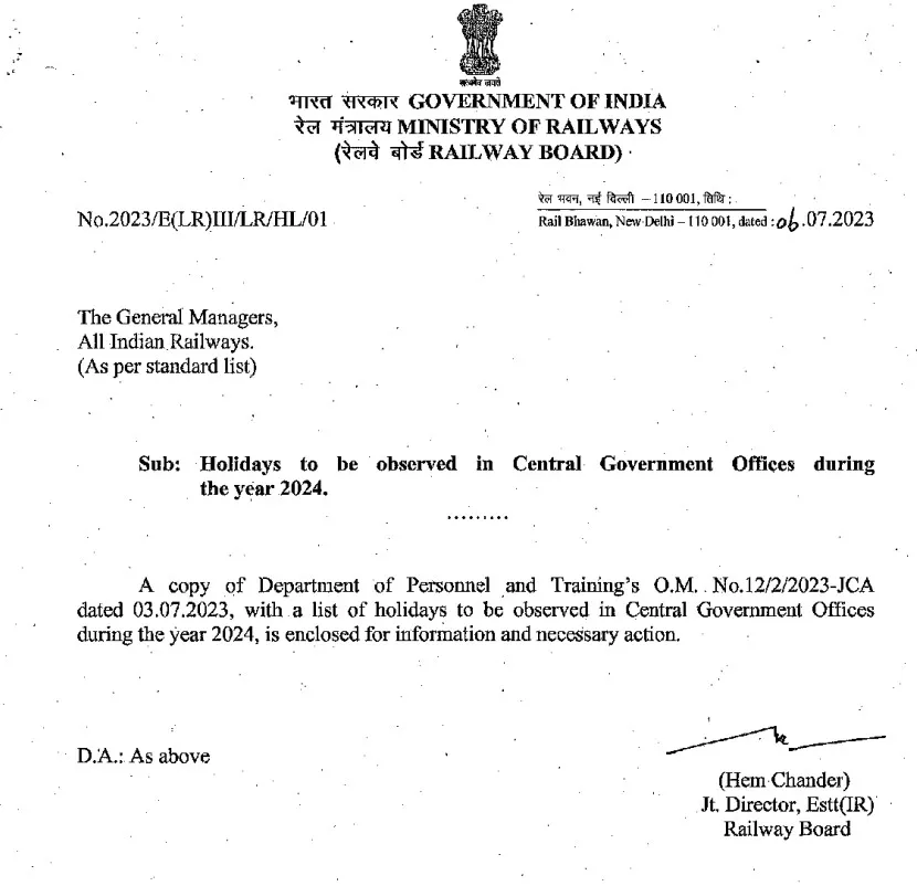 Holiday Schedule for Central Government Offices in 2024